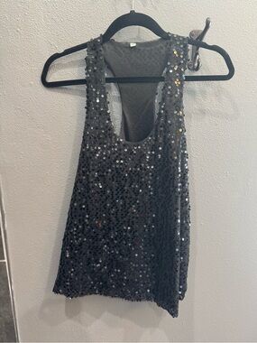 Women's Black Sequin Tank Top - Sleeveless Party Shell